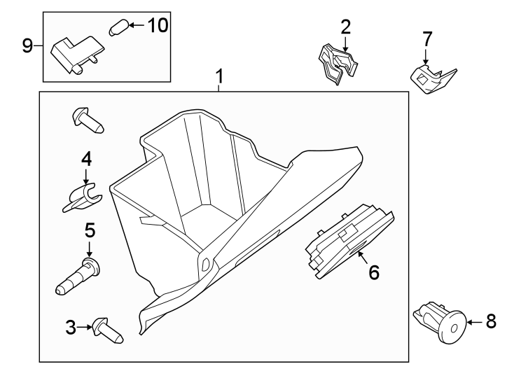 Diagram INSTRUMENT PANEL. GLOVE BOX. for your 1993 Ford Mustang   