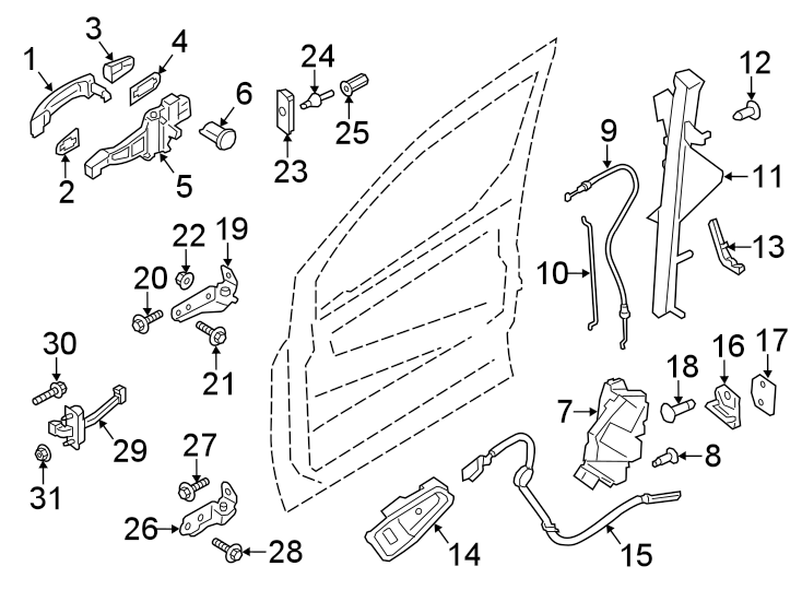 Diagram FRONT DOOR. LOCK & HARDWARE. for your 2013 Ford F-150 5.0L V8 FLEX A/T RWD Lariat Crew Cab Pickup Fleetside 