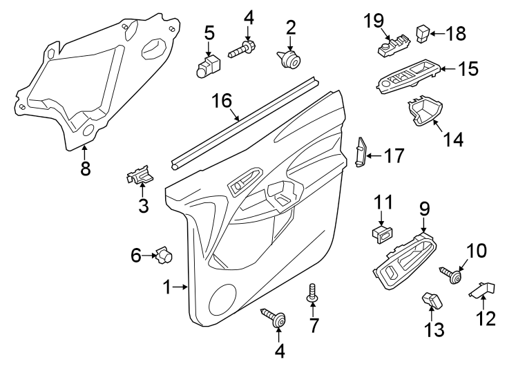 Diagram FRONT DOOR. INTERIOR TRIM. for your 1992 Ford Bronco   