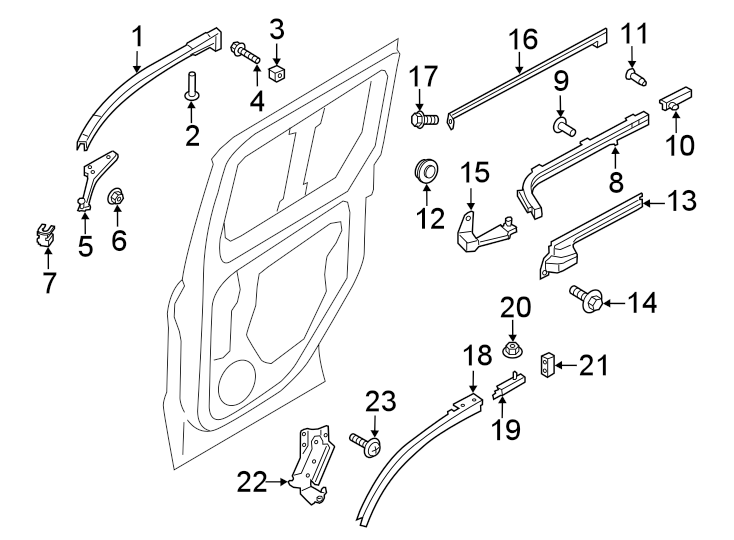 Diagram Side loading door. Door hardware. for your 2021 Ford Transit Connect   