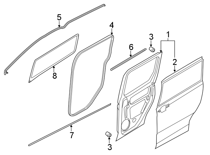 Diagram Side loading door. Door & components. for your 1992 Ford Bronco   