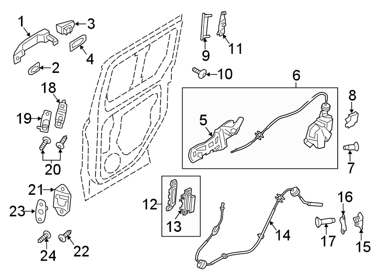 Diagram Side loading door. Lock & hardware. for your 2015 Ford F-150 5.0L V8 FLEX A/T 4WD Lariat Extended Cab Pickup Fleetside 