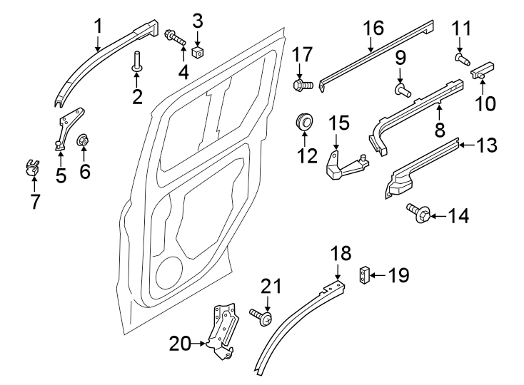 Diagram SIDE LOADING DOOR. DOOR HARDWARE. for your 2020 Ford Transit Connect   