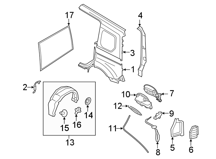 Diagram Side panel & components. for your 2015 Ford Transit Connect   