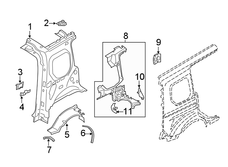 Diagram Side panel. Inner structure. for your 2014 Ford Edge   