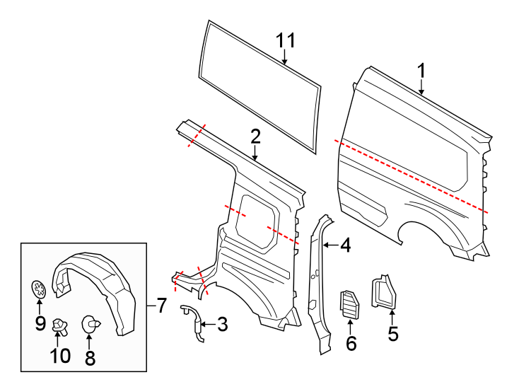 Diagram Side panel & components. for your 2019 Ford Transit Connect   