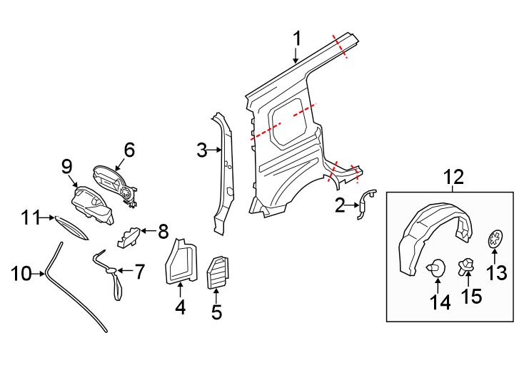 Diagram SIDE PANEL & COMPONENTS. for your 2020 Ford Transit Connect   