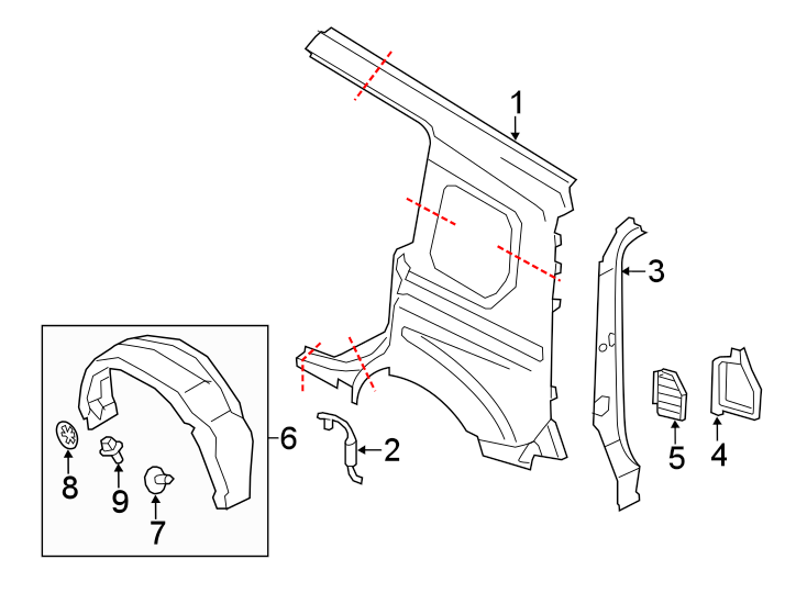 Diagram SIDE PANEL & COMPONENTS. for your 2022 Ford Transit Connect   