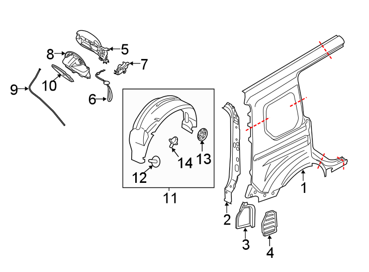 Diagram SIDE PANEL & COMPONENTS. for your 2022 Ford Transit Connect   