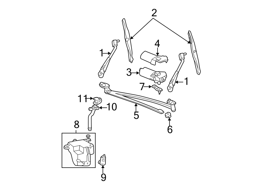 Diagram WINDSHIELD. WIPER & WASHER COMPONENTS. for your 1993 Ford E-350 Econoline Club Wagon   