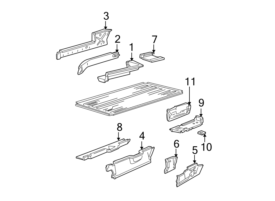 Diagram REAR BODY & FLOOR. REAR FLOOR & RAILS. for your 1998 Ford E-350 Econoline Club Wagon   