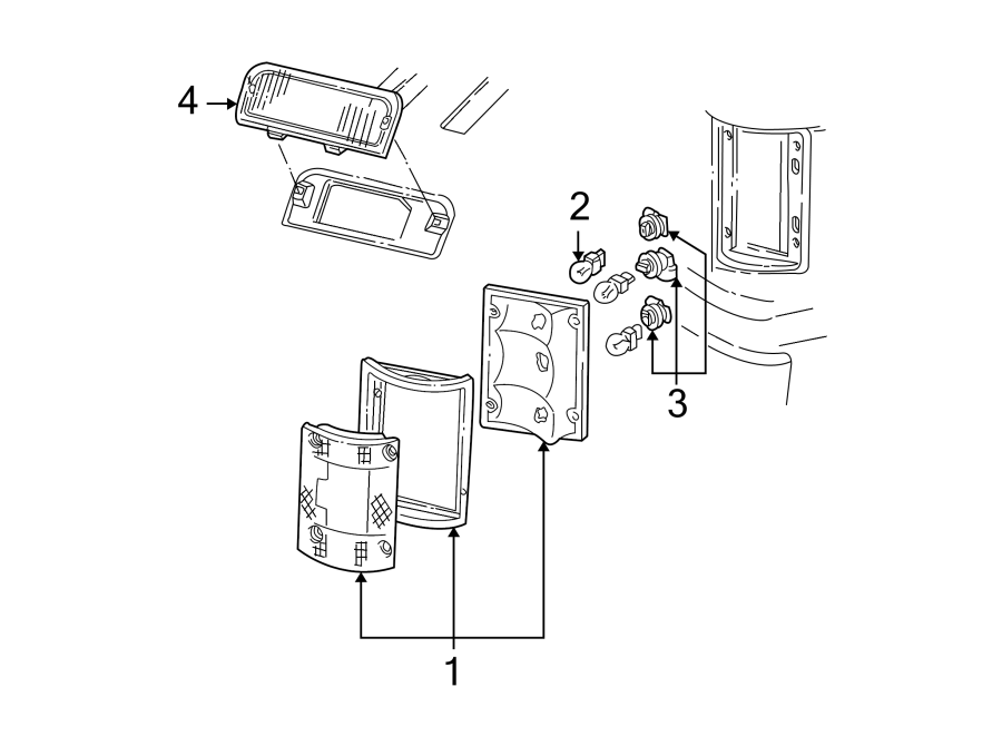 Diagram Rear lamps. Combination lamps. High mount lamps. License lamps. for your 2014 Ford F-150   