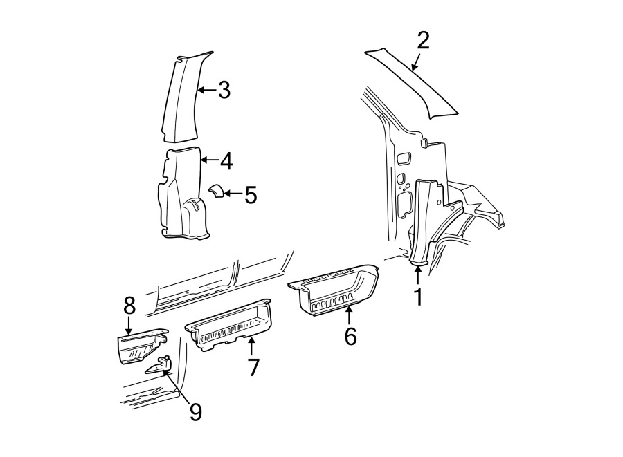 Diagram PILLARS. ROCKER & FLOOR. INTERIOR TRIM. for your Ford E-250 Econoline  