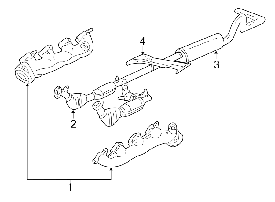 Diagram EXHAUST SYSTEM. EXHAUST COMPONENTS. MANIFOLD. for your Ford E-150 Club Wagon  