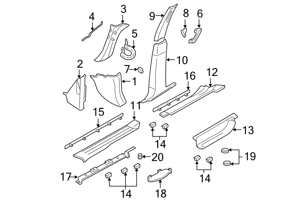 Diagram PILLARS. ROCKER & FLOOR. INTERIOR TRIM. for your Lincoln MKZ  