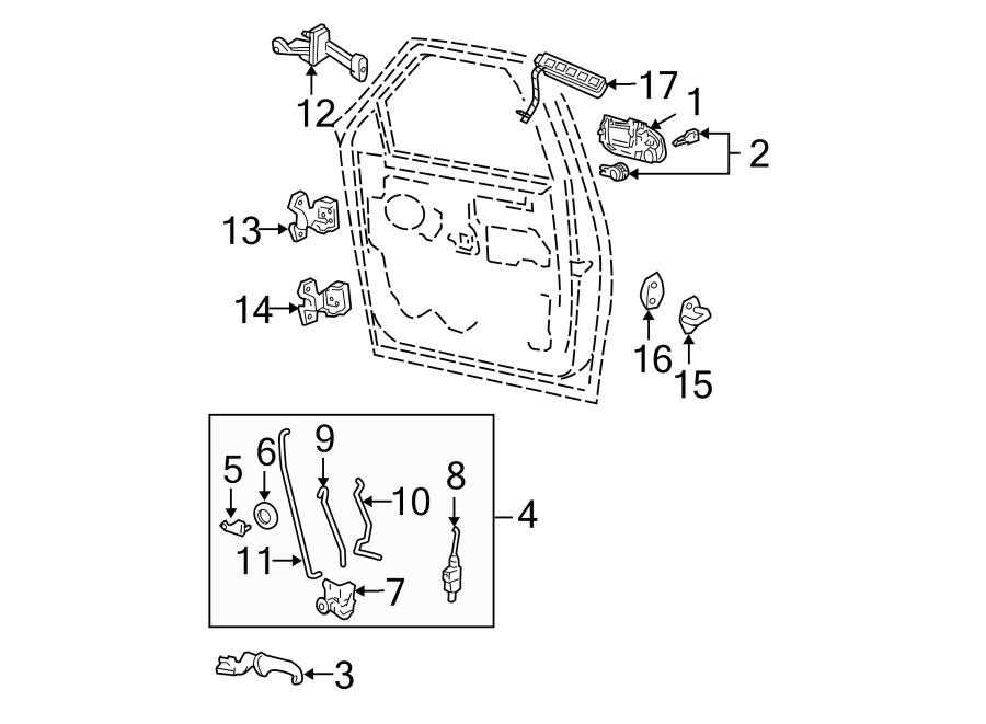 Diagram FRONT DOOR. LOCK & HARDWARE. for your Ford