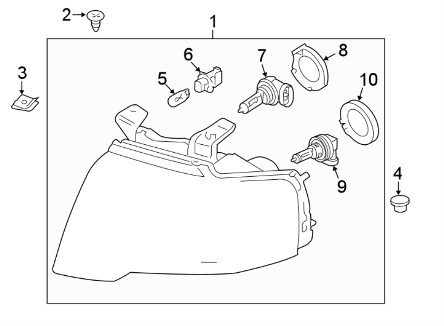 Diagram FRONT LAMPS. HEADLAMP COMPONENTS. for your Ford