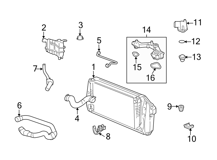 Diagram RADIATOR & COMPONENTS. for your 1999 Lincoln Navigator   