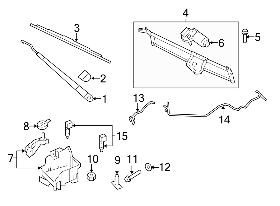 Diagram WINDSHIELD. WIPER & WASHER COMPONENTS. for your 2013 Ford F-150 3.5L EcoBoost V6 A/T RWD FX2 Extended Cab Pickup Fleetside 