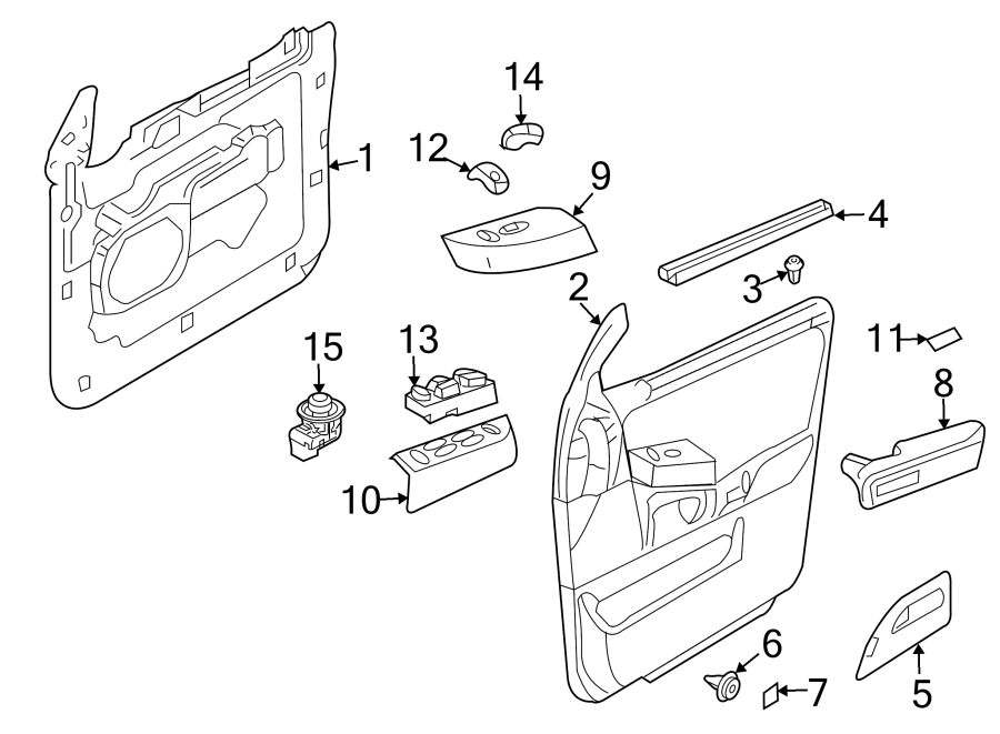 Diagram FRONT DOOR. INTERIOR TRIM. for your 1990 Ford Bronco   