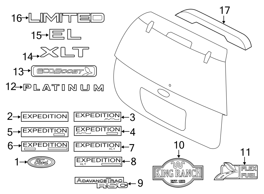 Diagram LIFT GATE. EXTERIOR TRIM. for your 2011 Ford F-150  STX Extended Cab Pickup Fleetside 