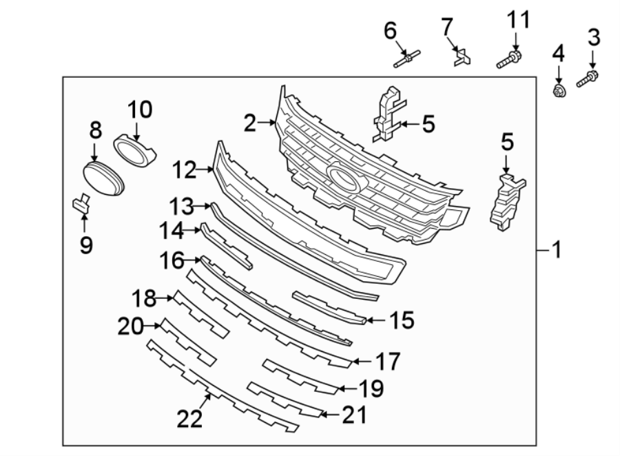 Diagram FRONT BUMPER & GRILLE. GRILLE & COMPONENTS. for your 2013 Ford F-150  XLT Standard Cab Pickup Fleetside 