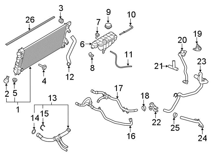 Diagram RADIATOR & COMPONENTS. for your 1998 Ford Expedition   