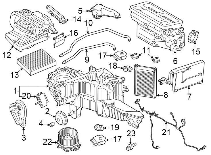 Diagram Air conditioner & heater. Evaporator & heater components. for your Ford