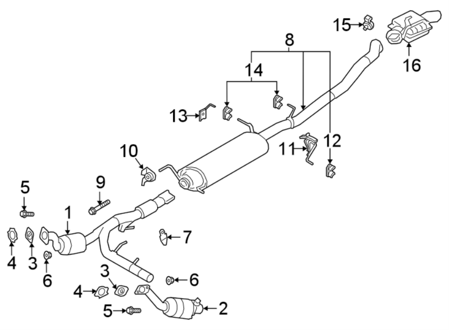 Diagram EXHAUST SYSTEM. EXHAUST COMPONENTS. for your 2020 Ford F-150 3.3L Duratec V6 FLEX A/T 4WD XL Standard Cab Pickup Fleetside 