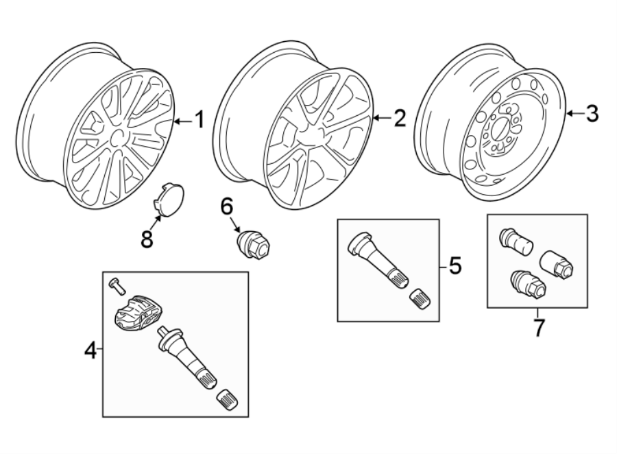 Diagram WHEELS. for your 2023 Ford Mustang 2.3L EcoBoost A/T EcoBoost Coupe 