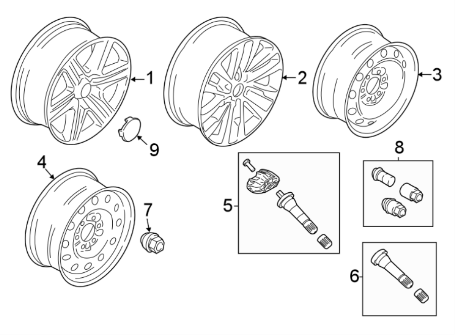 Diagram WHEELS. for your 2023 Ford Mustang 2.3L EcoBoost A/T EcoBoost Coupe 