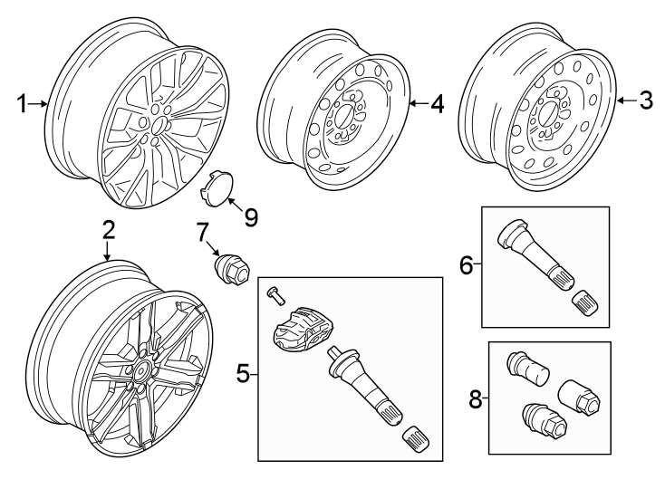 Diagram WHEELS. for your 2023 Ford Mustang 2.3L EcoBoost A/T EcoBoost Coupe 