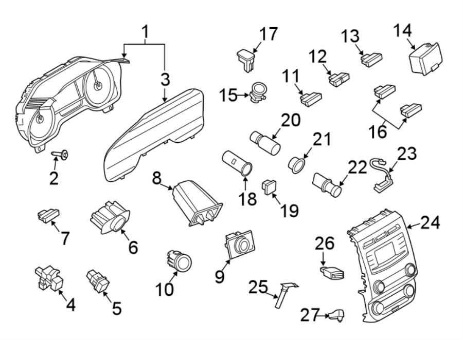 Diagram INSTRUMENT PANEL. CLUSTER & SWITCHES. for your 2014 Ford F-150 3.7L V6 LPG A/T 4WD STX Crew Cab Pickup Fleetside 