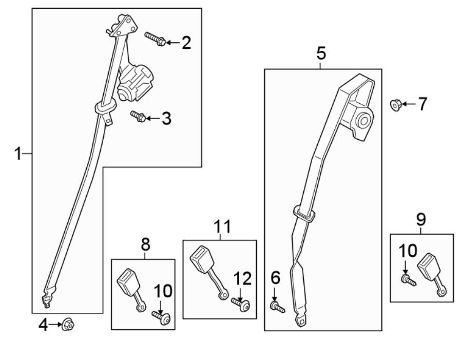 Diagram RESTRAINT SYSTEMS. SECOND ROW SEAT BELTS. for your 2010 Ford Transit Connect   