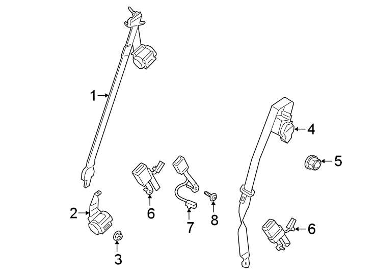 Diagram RESTRAINT SYSTEMS. SECOND ROW SEAT BELTS. for your 2024 Ford Expedition   