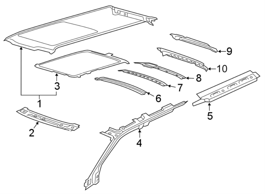 Diagram ROOF & COMPONENTS. for your 2021 Ford F-150 3.0L Power-Stroke V6 DIESEL A/T 4WD XL Standard Cab Pickup Fleetside 