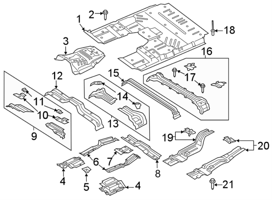 Diagram PILLARS. ROCKER & FLOOR. FLOOR & RAILS. for your 2019 Ford Expedition 3.5L EcoBoost V6 A/T 4WD Max Limited Sport Utility 