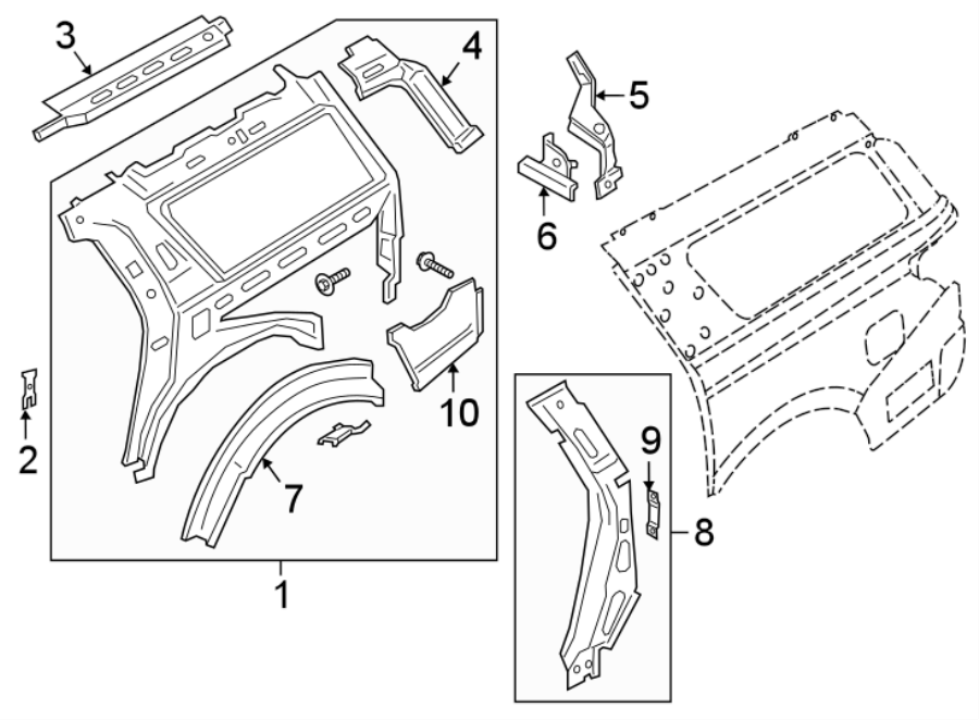 Diagram QUARTER PANEL. INNER STRUCTURE. for your 2022 Ford Expedition   