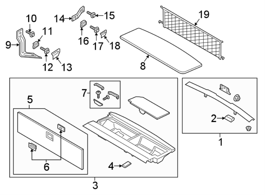 Diagram REAR BODY & FLOOR. INTERIOR TRIM. for your 2019 Ford Expedition  XL Sport Utility 