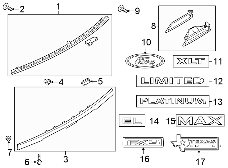 Diagram LIFT GATE. EXTERIOR TRIM. for your 2020 Ford F-150  Platinum Crew Cab Pickup Fleetside 