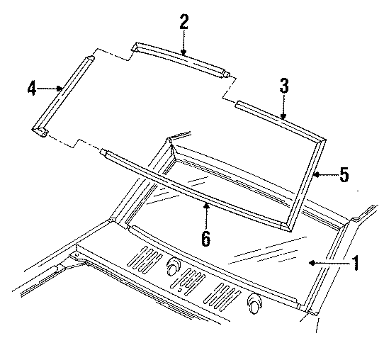 Diagram WINDSHIELD. GLASS. REVEAL MOLDINGS. for your Ford