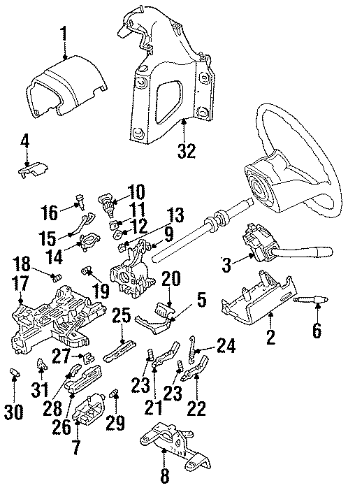 Diagram STEERING COLUMN. HOUSING & COMPONENTS. SHROUD. SWITCHES & LEVERS. for your Ford Explorer  