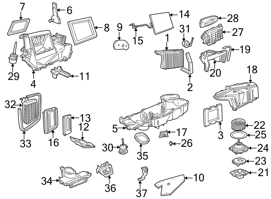 Diagram Air conditioner & heater. Evaporator & heater components. for your 1997 Ford Expedition   