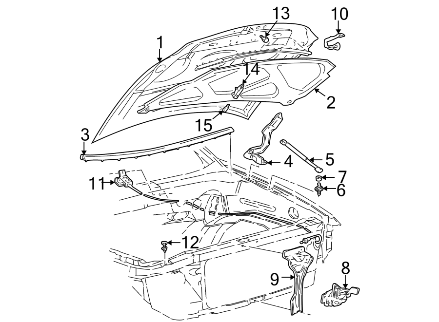 Diagram HOOD & COMPONENTS. for your 2015 Lincoln MKZ Black Label Hybrid Sedan  