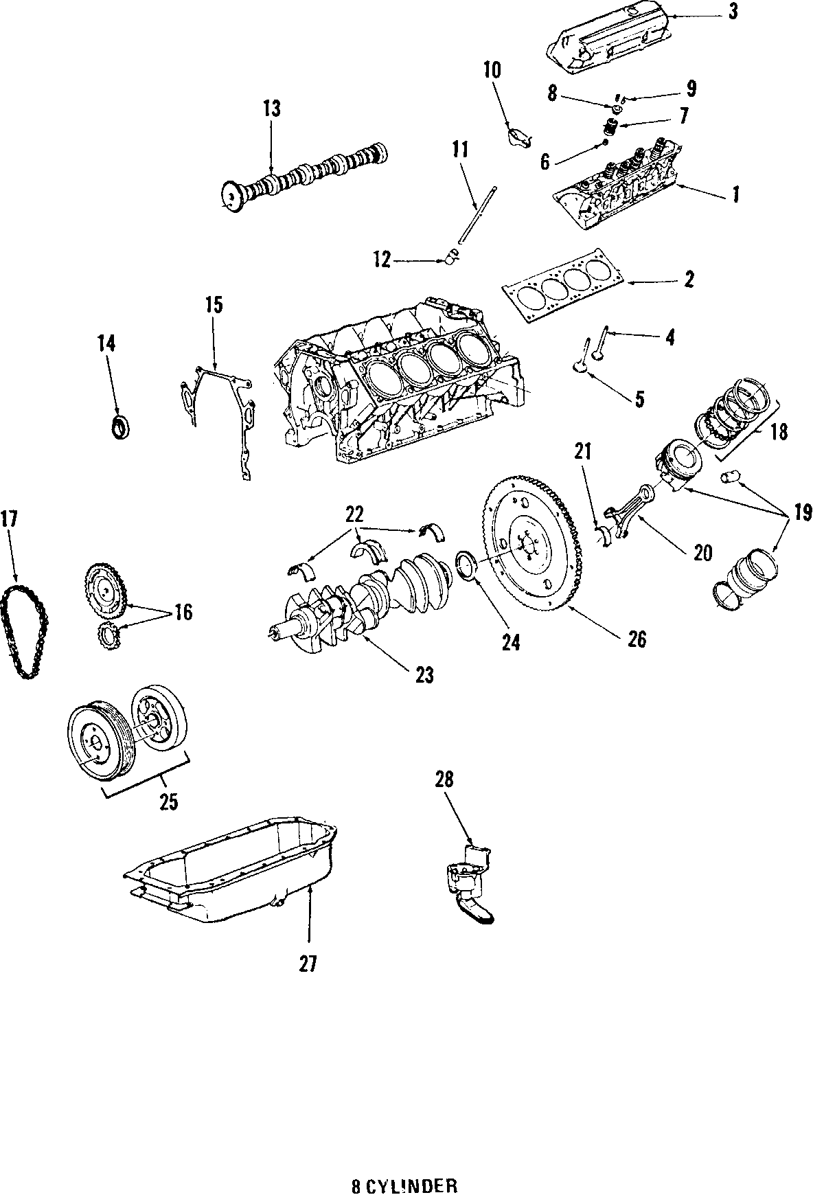 Diagram CAMSHAFT & TIMING. CRANKSHAFT & BEARINGS. CYLINDER HEAD & VALVES. LUBRICATION. MOUNTS. PISTONS. RINGS & BEARINGS. for your 1999 Cadillac Eldorado   