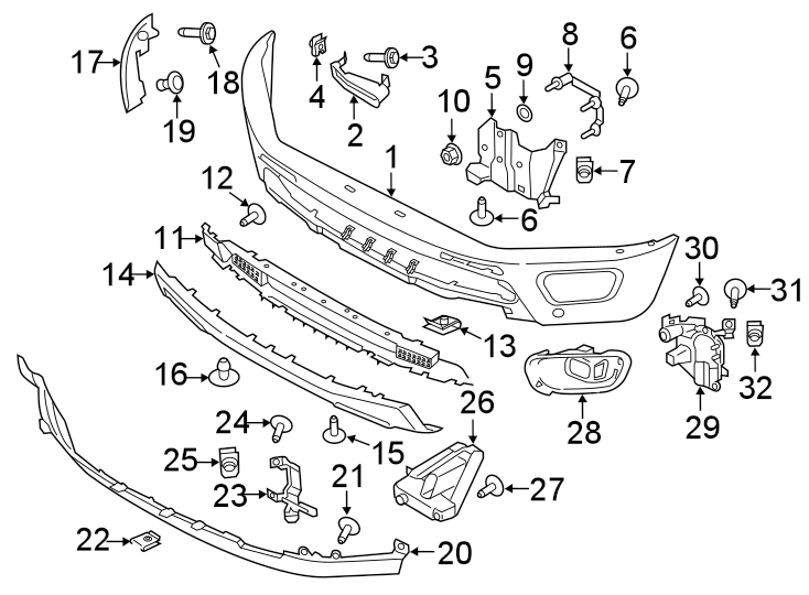 Diagram FRONT BUMPER. BUMPER & COMPONENTS. for your 2017 Ford F-350 Super Duty  XLT Crew Cab Pickup Fleetside 