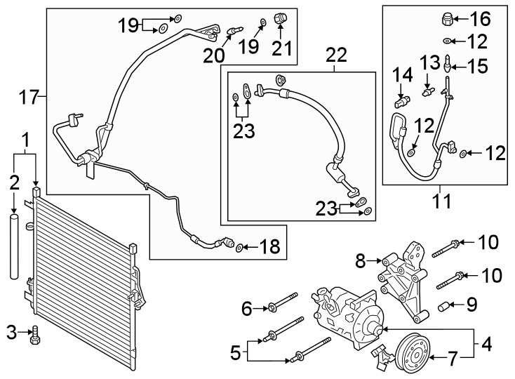 Diagram AIR CONDITIONER & HEATER. COMPRESSOR & LINES. CONDENSER. for your 2007 Lincoln MKZ   