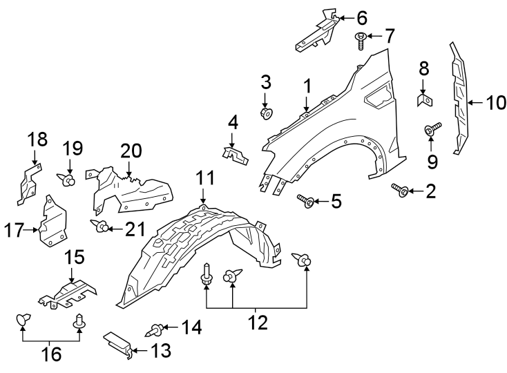 Diagram FENDER & COMPONENTS. for your 2020 Ford F-150 2.7L EcoBoost V6 A/T RWD XLT Standard Cab Pickup Fleetside 