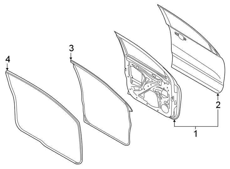 Diagram FRONT DOOR. DOOR & COMPONENTS. for your Ford Maverick  