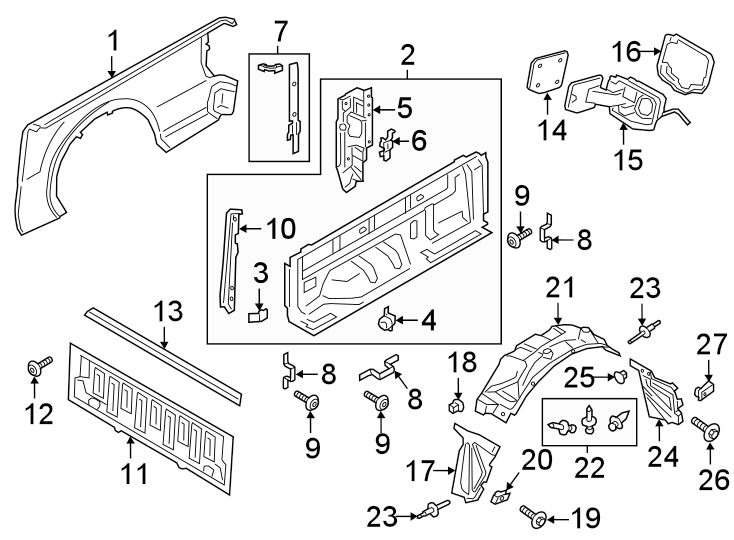 Diagram PICK UP BOX. FRONT & SIDE PANELS. for your Ford Maverick  